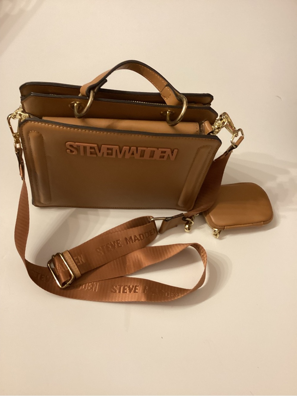 Steve Madden Caramel Tan Crossbody Bag with Detachable Strap